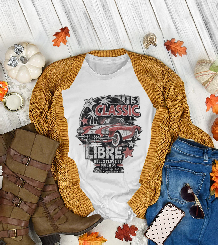 Classic Muscle Car Palm Tree Libre Americana Oldschool Legend Fast Vibes T-Shirt
