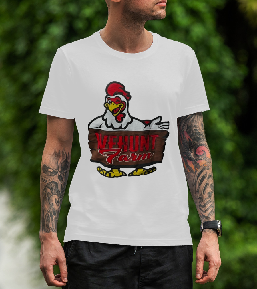 Wehunt Farm Chicken Winking Rooster With Red And Yellow Accents T-Shirt