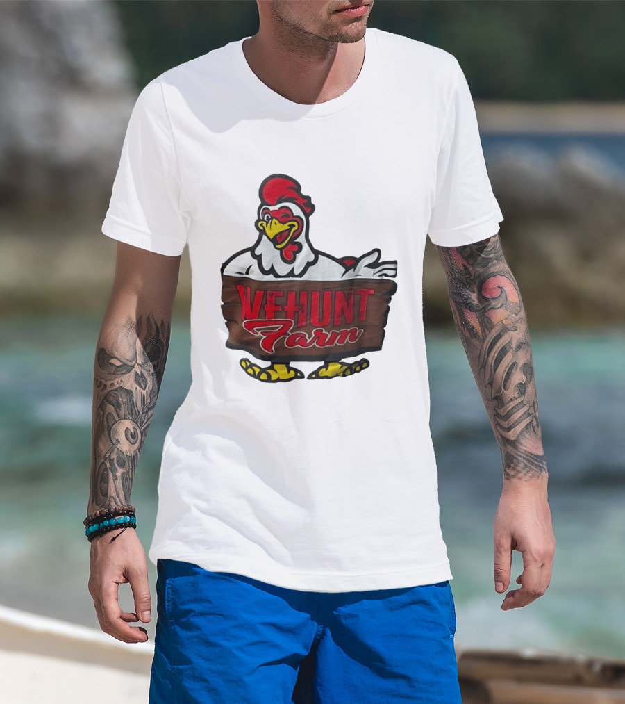 Wehunt Farm Chicken Winking Rooster With Red And Yellow Accents T-Shirt