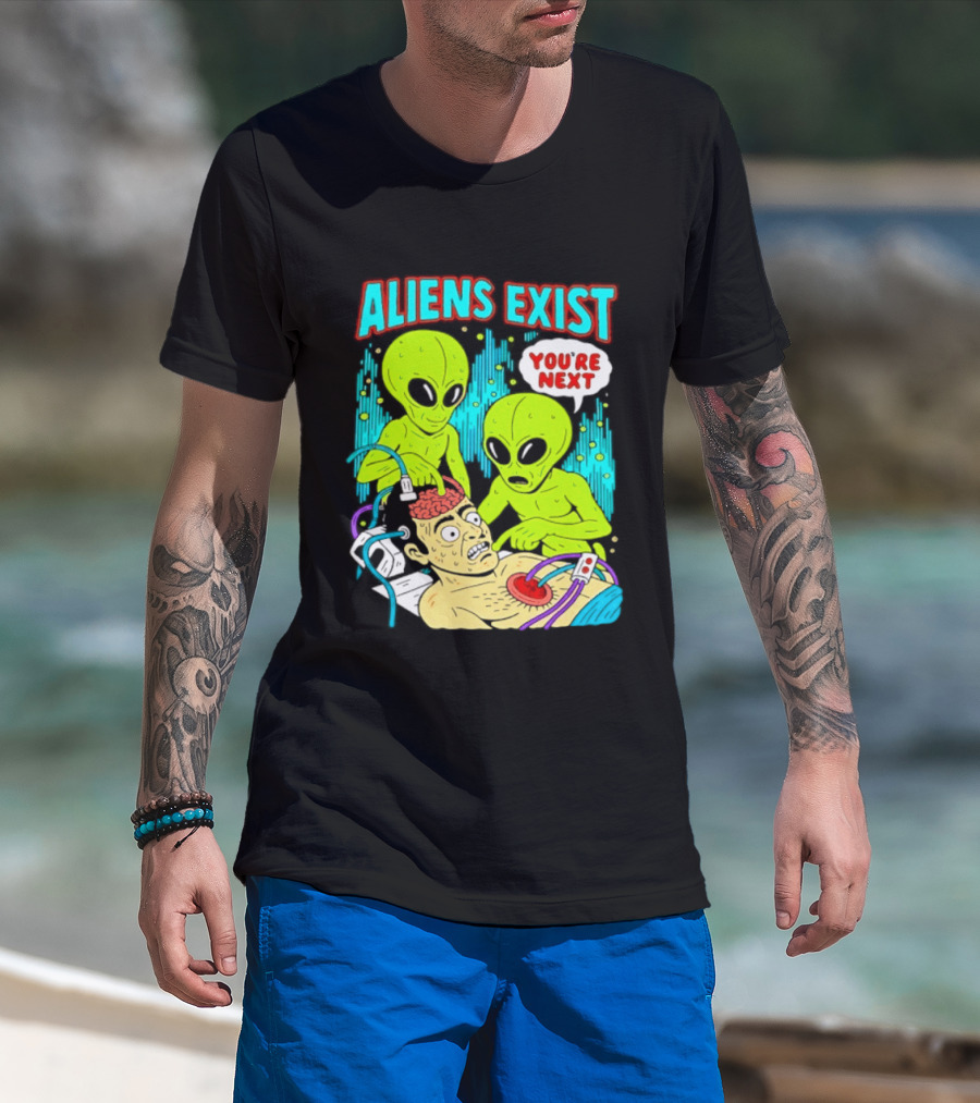 Aliens Exist You Are Next Green Alien Abduction Teen Hearts T-Shirt