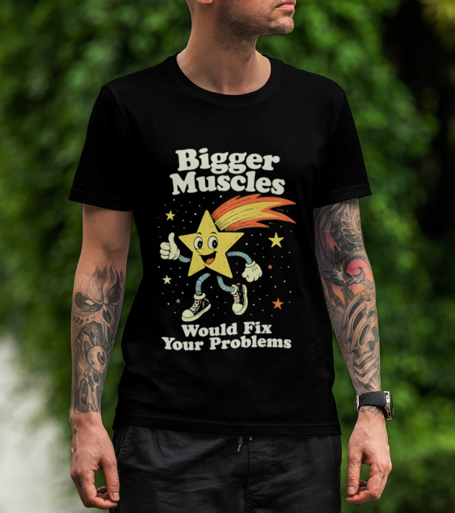 Bigger Muscles Star Cartoon Thumbs Up Encouragement T-Shirt