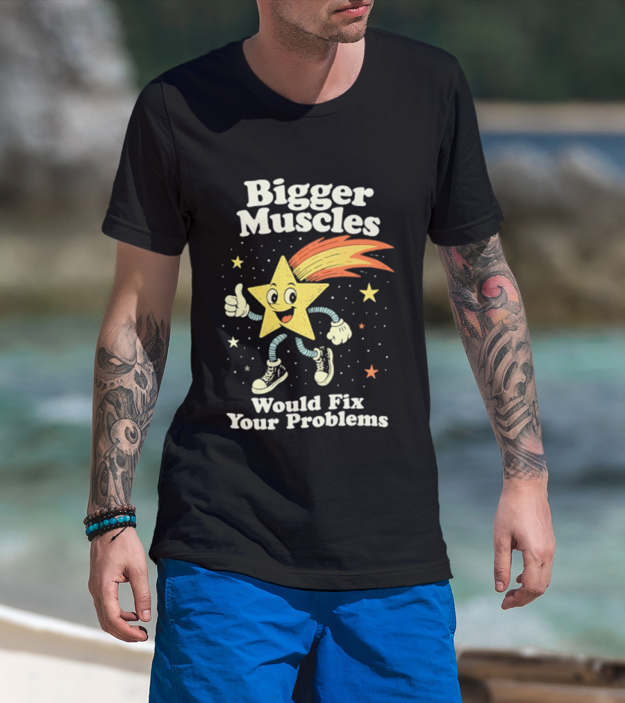 Bigger Muscles Star Cartoon Thumbs Up Encouragement T-Shirt