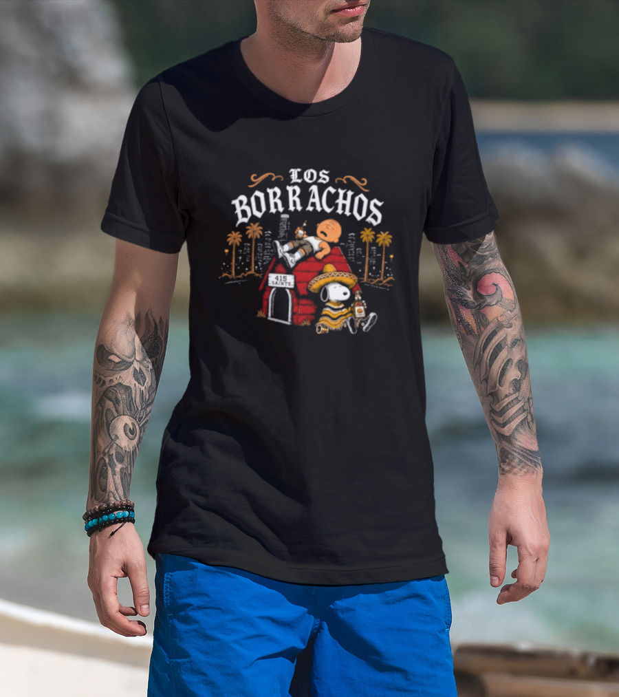 Los Borrachos Charlie Brown Snoopy 415 Saints Tequila Party T-Shirt