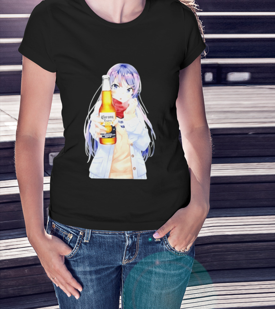 Mai Sakurajima Holding Corona Extra Rascal Does Not Dream Of Bunny Girl Senpai Anime T-Shirt
