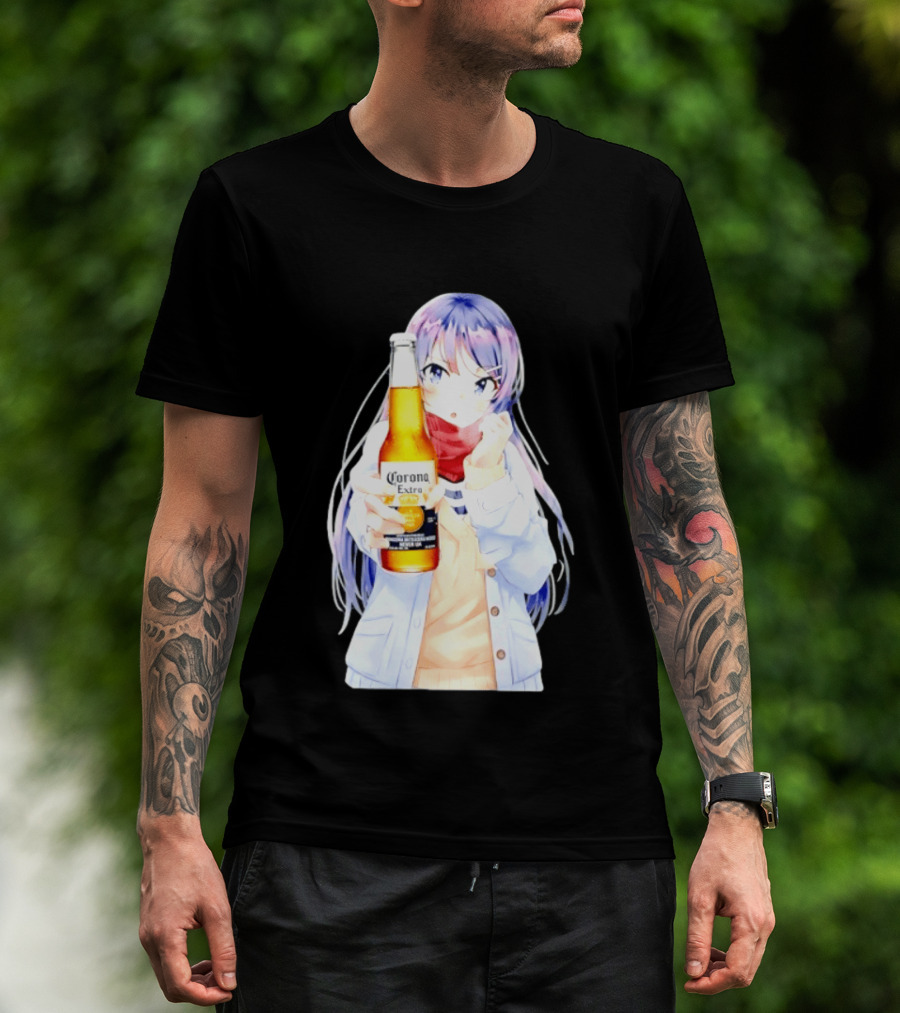 Mai Sakurajima Holding Corona Extra Rascal Does Not Dream Of Bunny Girl Senpai Anime T-Shirt
