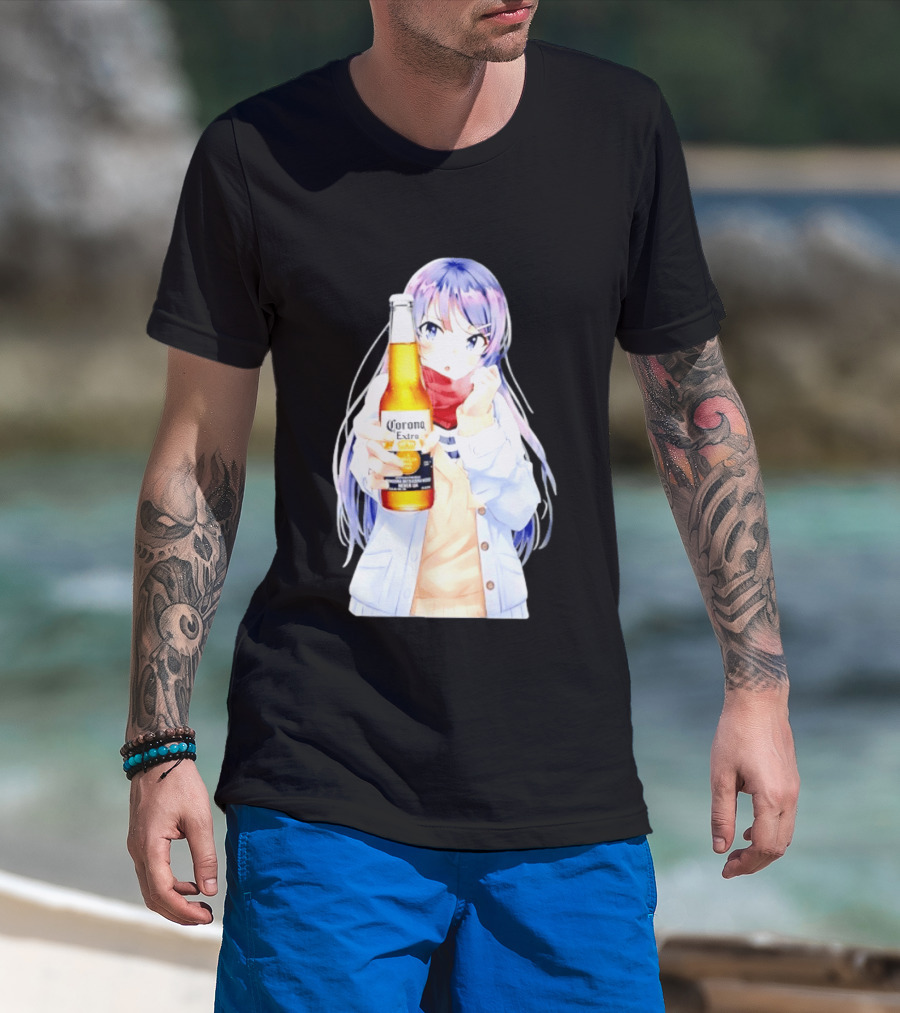 Mai Sakurajima Holding Corona Extra Rascal Does Not Dream Of Bunny Girl Senpai Anime T-Shirt