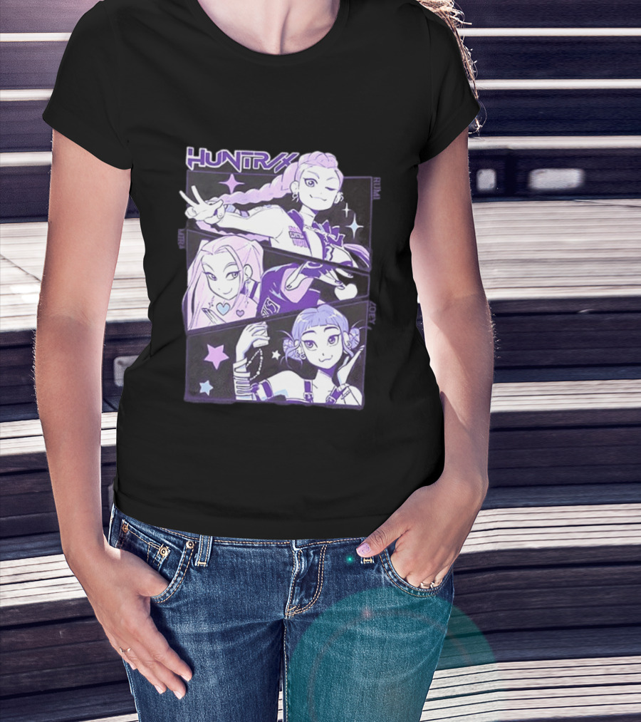 Huntrix Rumi Mira Zoey K POP World Tour Demon Hunters 2 Sided T-Shirt