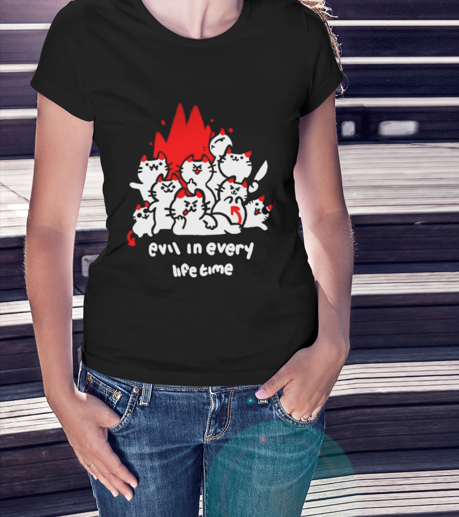 Evil In Every Lifetime Cats With Red Flames T-Shirt