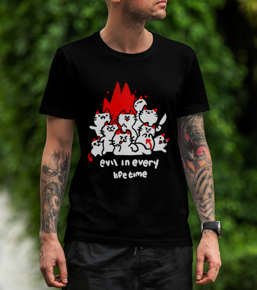 Evil In Every Lifetime Cats With Red Flames T-Shirt