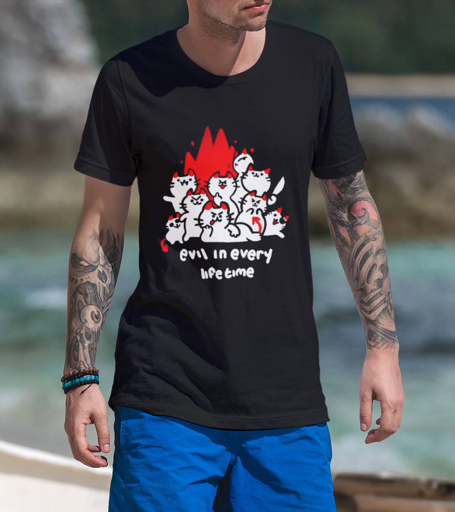 Evil In Every Lifetime Cats With Red Flames T-Shirt