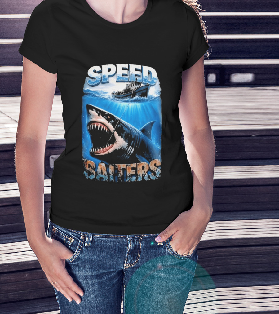 Speed Baiters Shark With Boat And Ocean T-Shirt