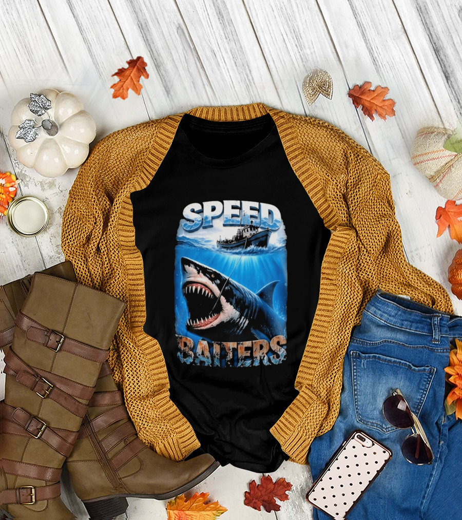 Speed Baiters Shark With Boat And Ocean T-Shirt
