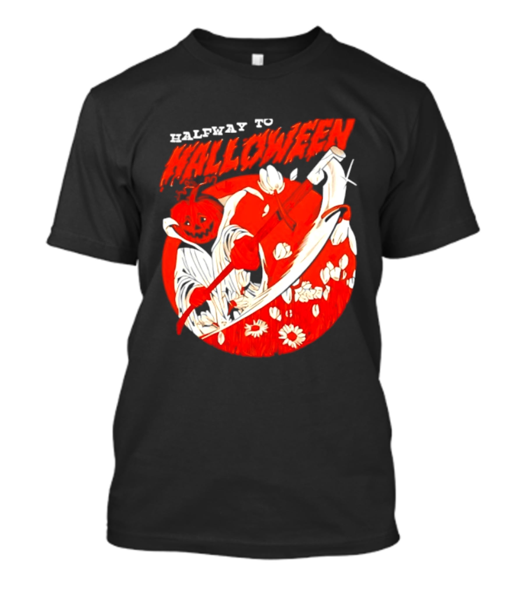 Halfway To Halloween Pumpkin Reaper Spooky T-Shirt