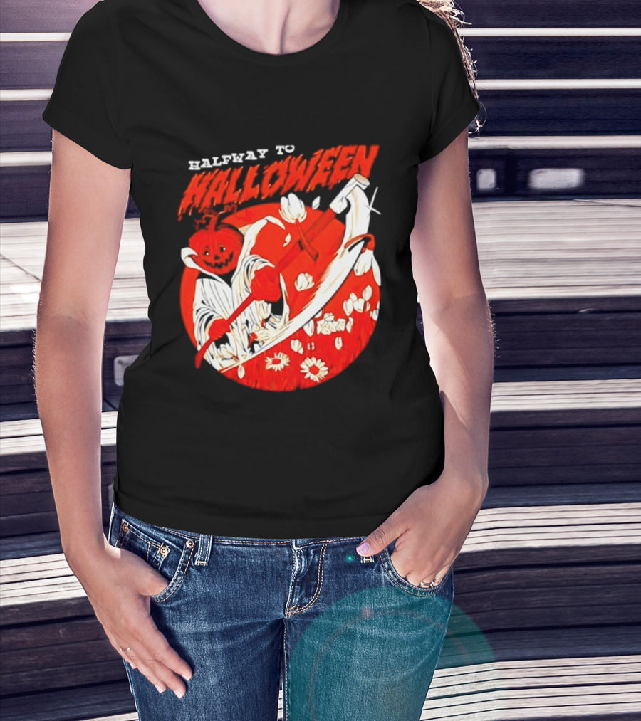 Halfway To Halloween Pumpkin Reaper Spooky T-Shirt