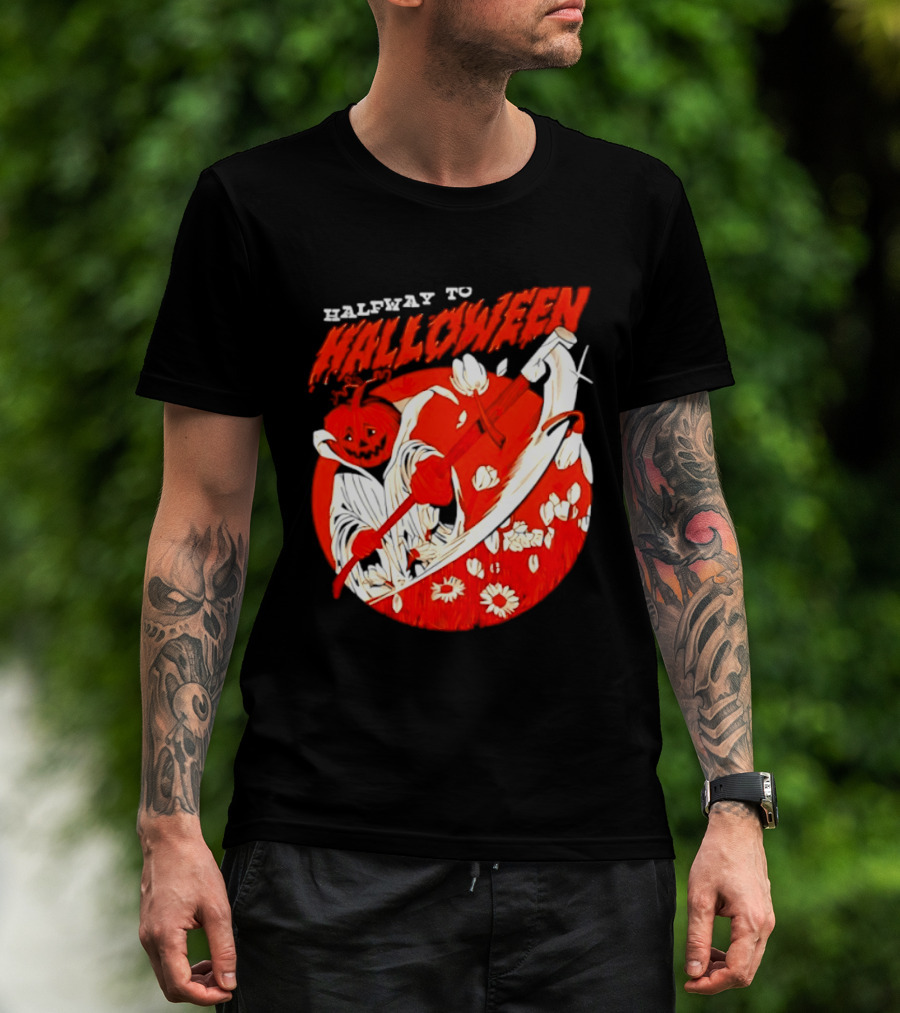 Halfway To Halloween Pumpkin Reaper Spooky T-Shirt