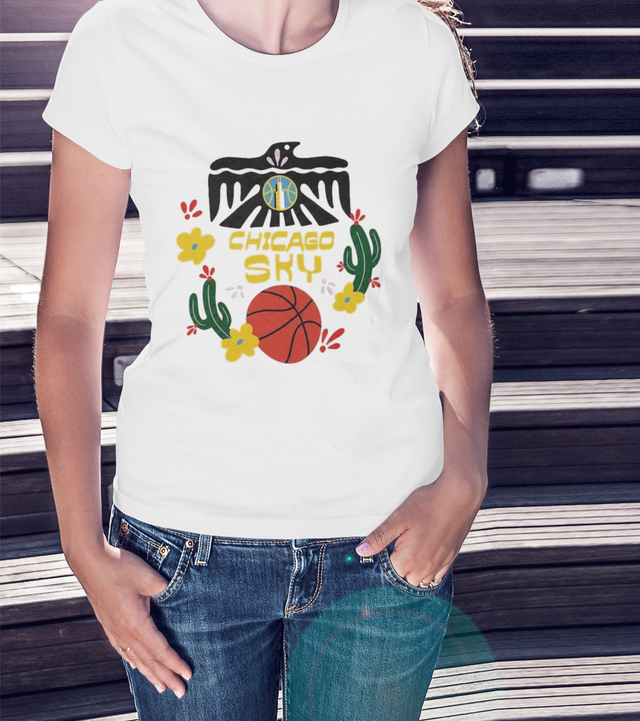 Chicago Sky Latina Empowerment Night Basketball With Floral Cactus Motif T-Shirt