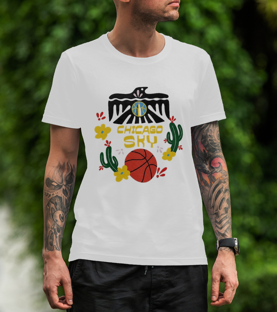 Chicago Sky Latina Empowerment Night Basketball With Floral Cactus Motif T-Shirt