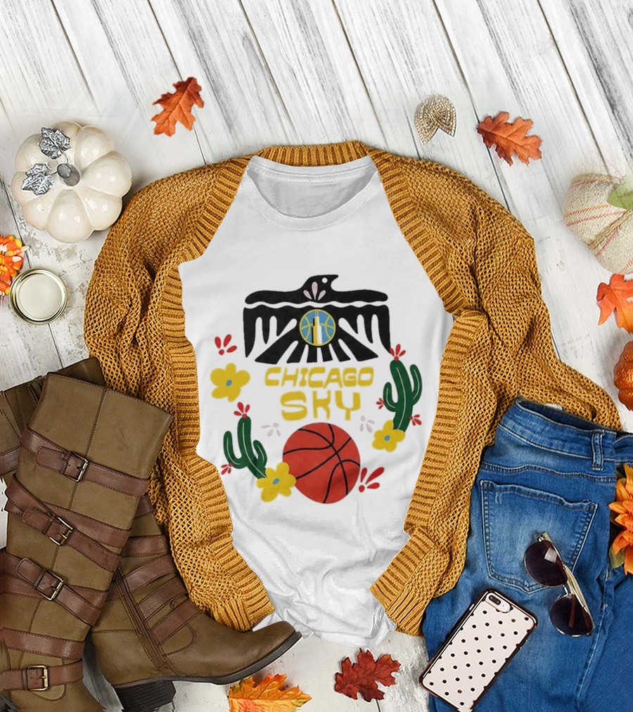 Chicago Sky Latina Empowerment Night Basketball With Floral Cactus Motif T-Shirt