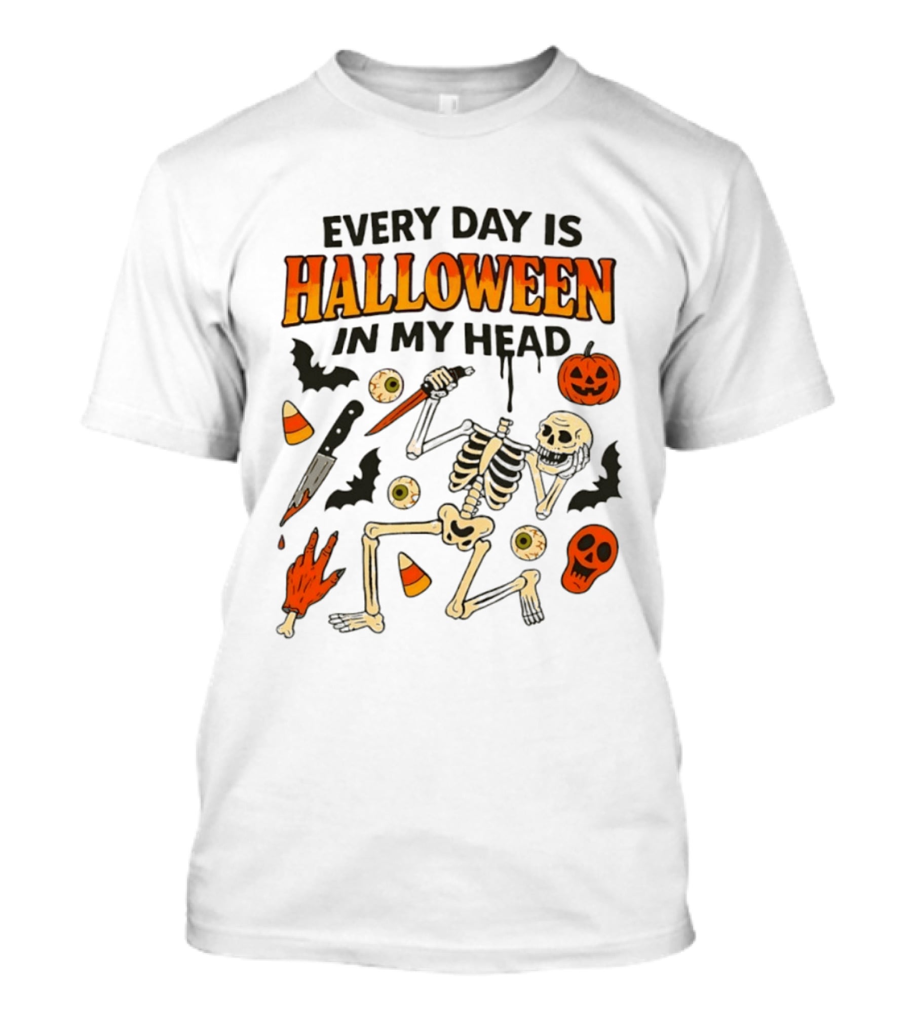 Every Day Is Halloween In My Head Teen Hearts Skeleton Pumpkin Bats Candy Corn T-Shirt