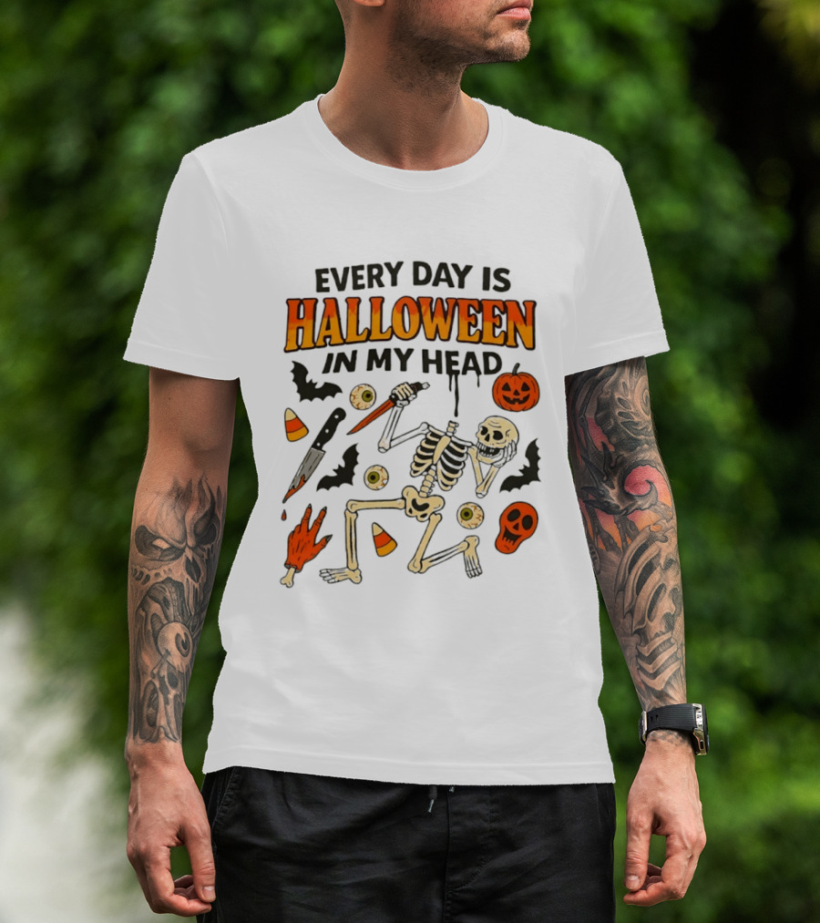 Every Day Is Halloween In My Head Teen Hearts Skeleton Pumpkin Bats Candy Corn T-Shirt