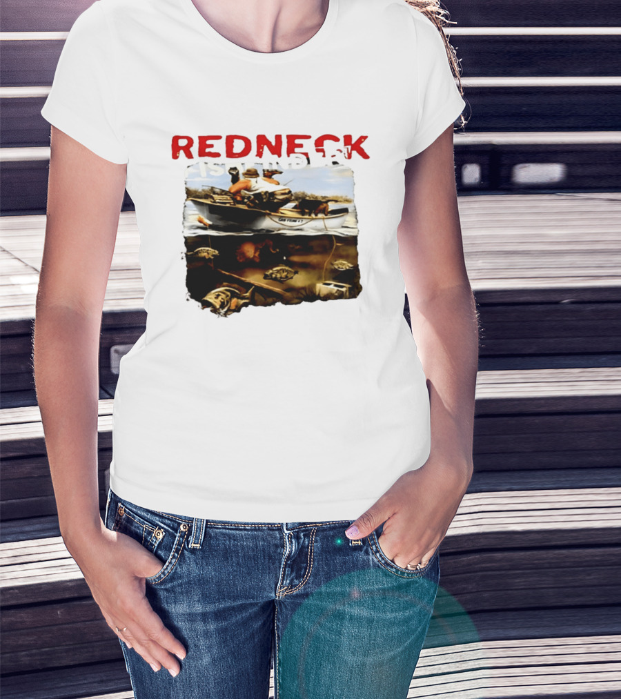 Redneck Fishfinder Fishing Boat Scene With Underwater View T-Shirt