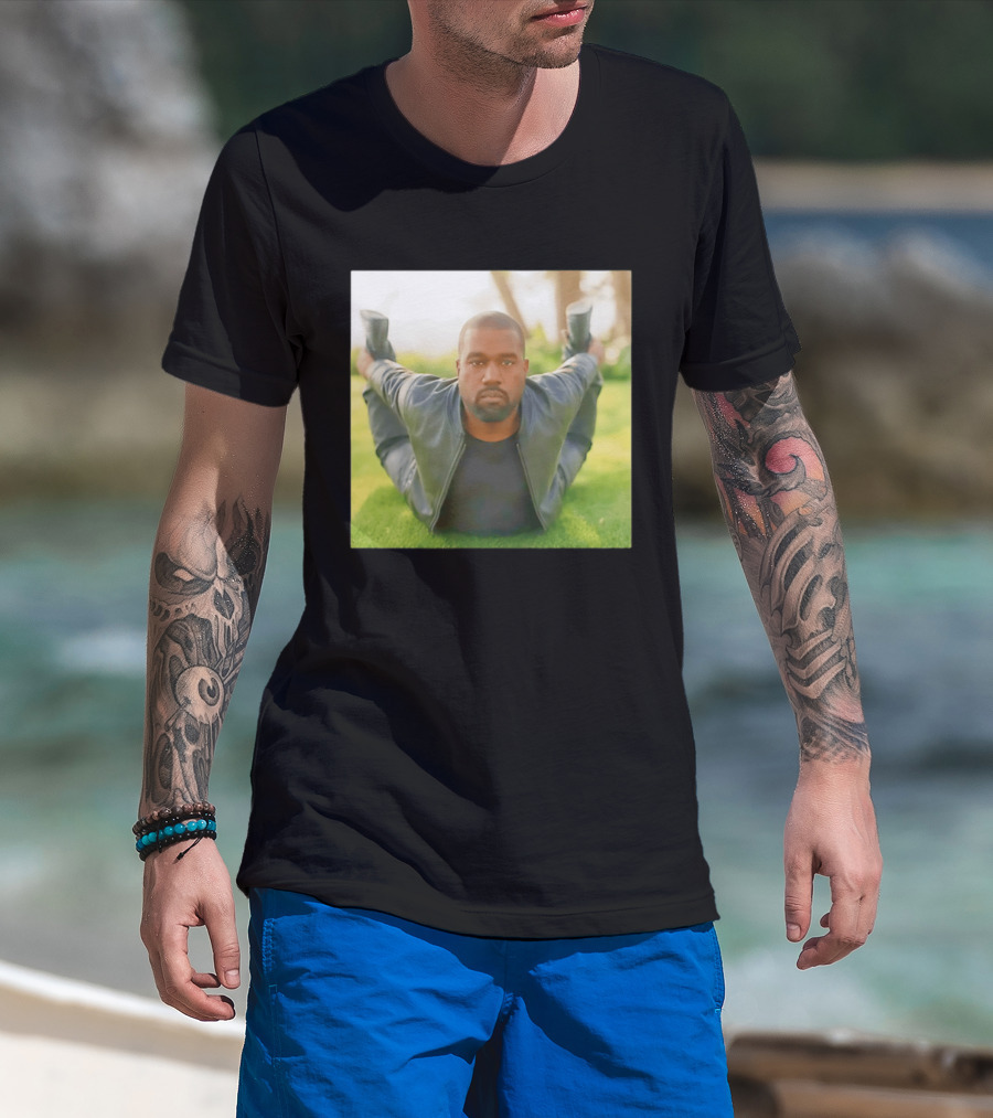 Kanye West Ye Meme Photo Iconic Pose Lying On Grass T-Shirt
