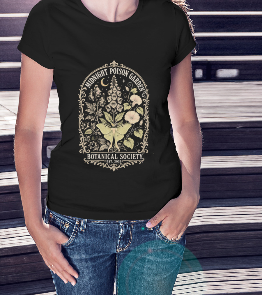 Midnight Poison Garden Botanical Society Est 2026 Moth Moonflower T-Shirt