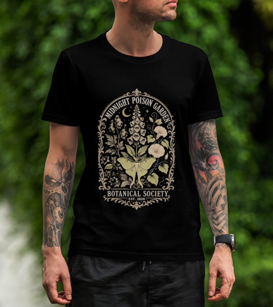 Midnight Poison Garden Botanical Society Est 2026 Moth Moonflower T-Shirt