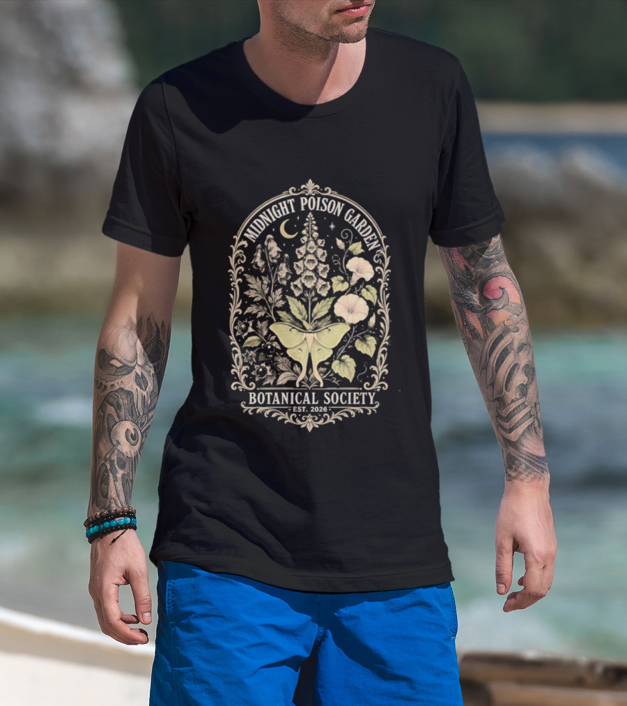 Midnight Poison Garden Botanical Society Est 2026 Moth Moonflower T-Shirt