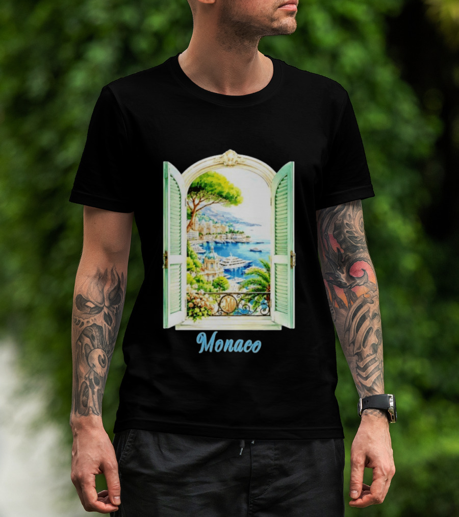 Monaco Window View French Riviera Monte Carlo Scenic Coastal Paradise T-Shirt
