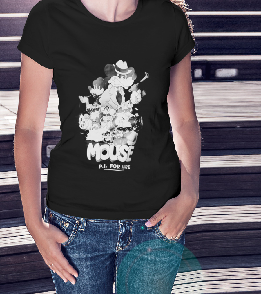 Mouse PI For Hire Vintage Detective Noir Cartoon Mystery T-Shirt
