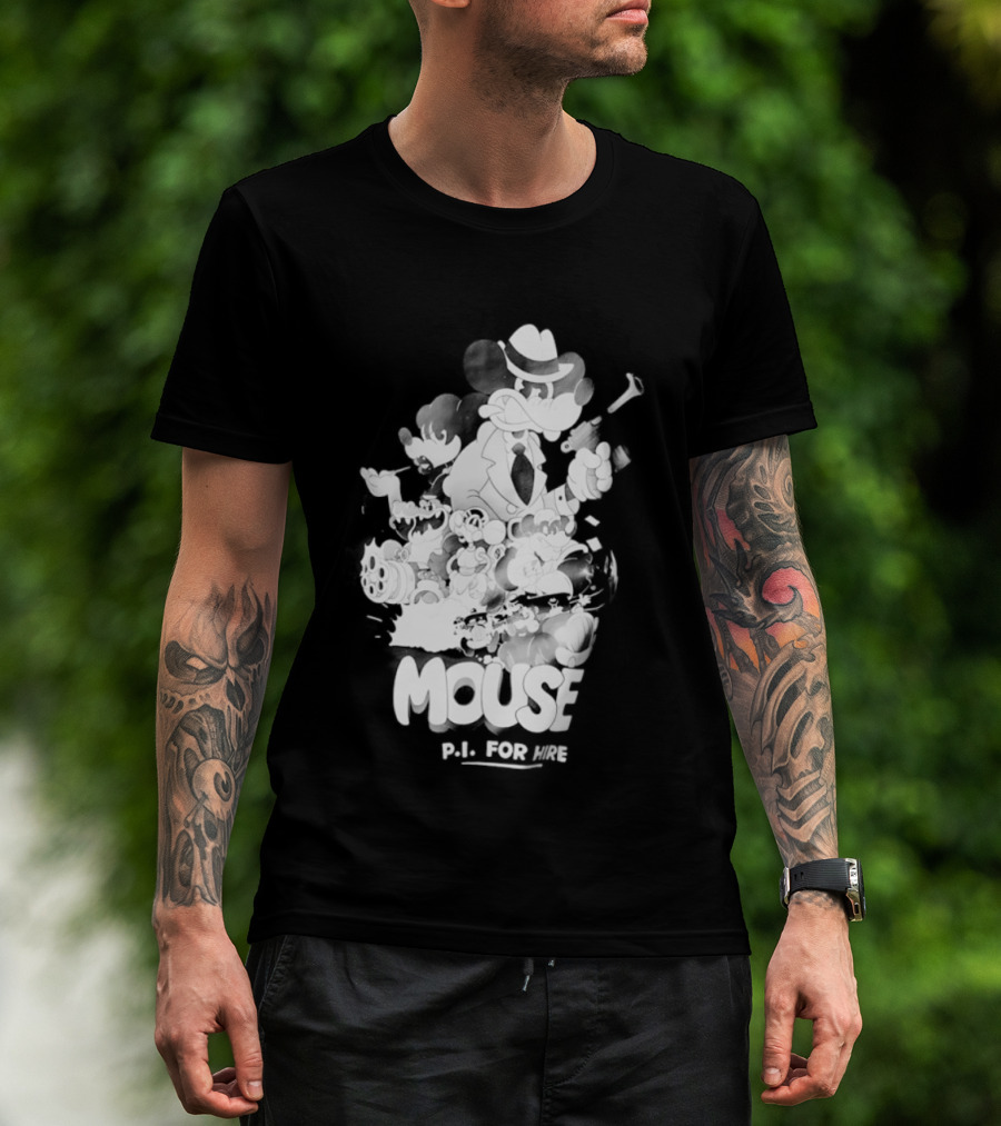 Mouse PI For Hire Vintage Detective Noir Cartoon Mystery T-Shirt