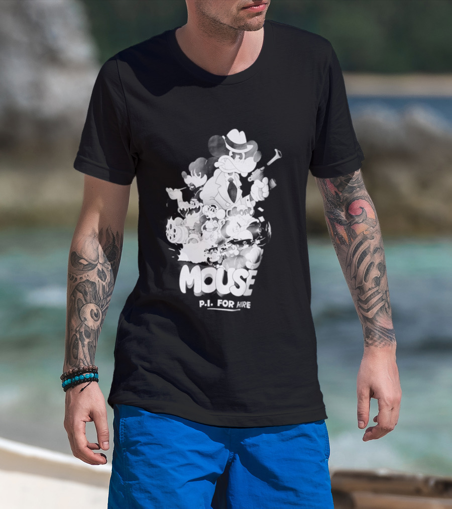 Mouse PI For Hire Vintage Detective Noir Cartoon Mystery T-Shirt