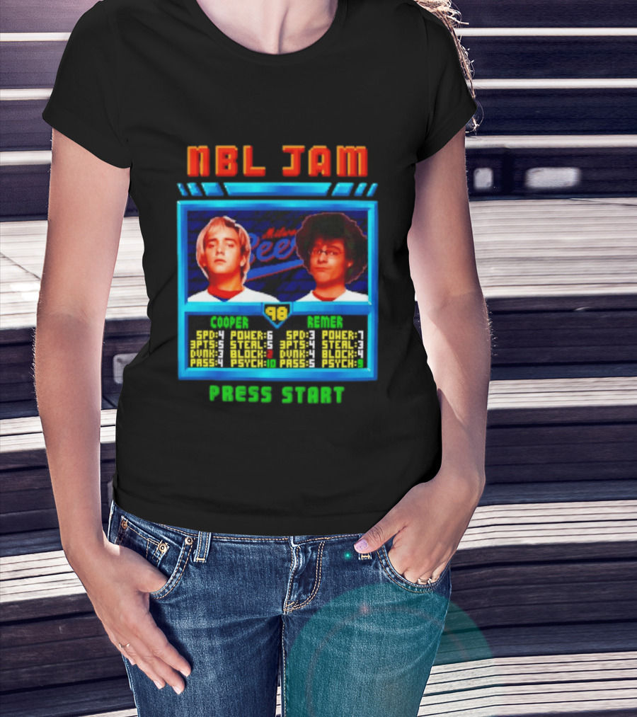 NBL Jam Cooper Remer Milwaukee Beers PASS START Players Stats T-Shirt