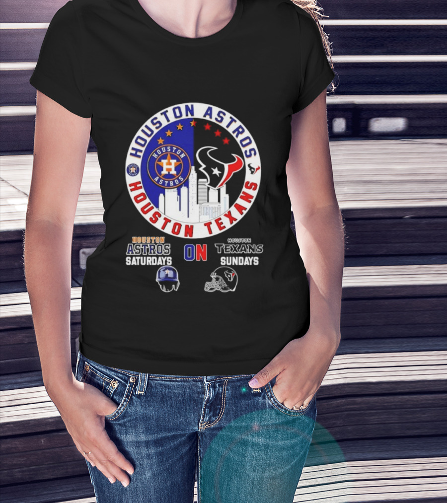 Houston Astros Saturdays Houston Texans Sundays Skyline Sports Fan T-Shirt