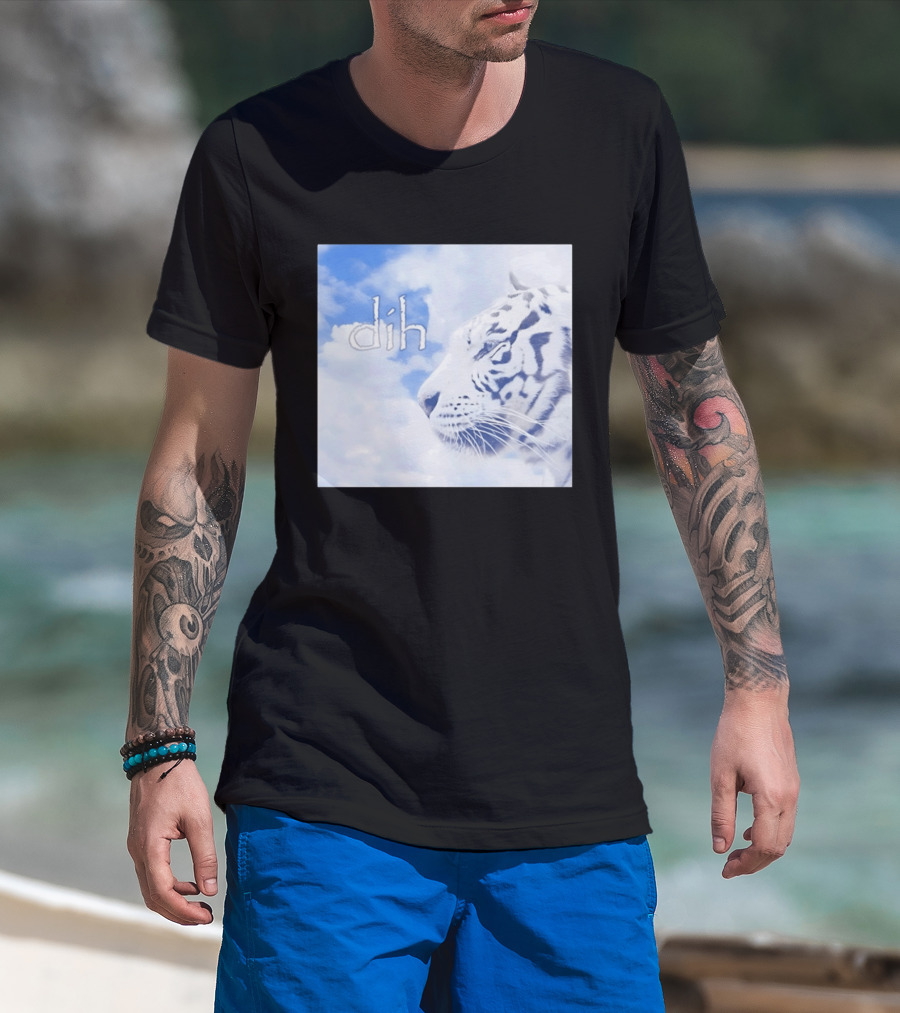 Tiger Dih Majestic Clouds White Bengal Tiger Profile T-Shirt