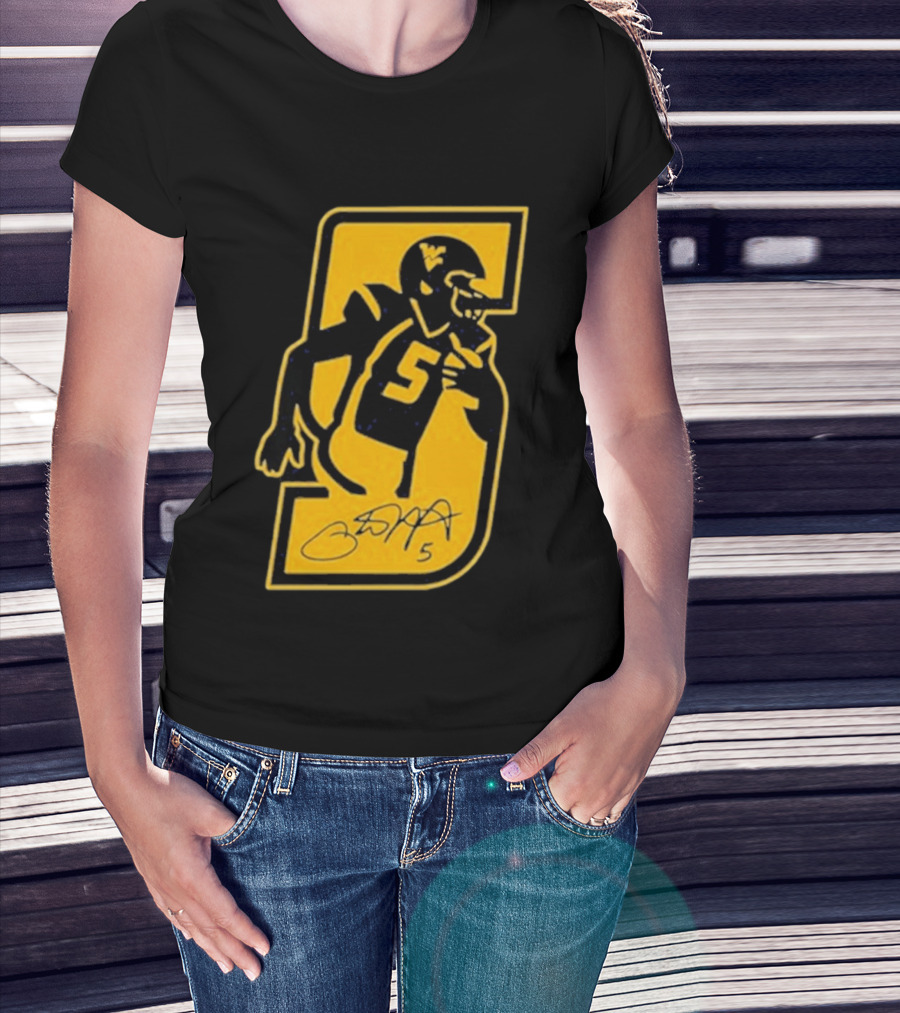West Virginia Mountaineers Number 5 Retirement Football Icon With Signature T-Shirt