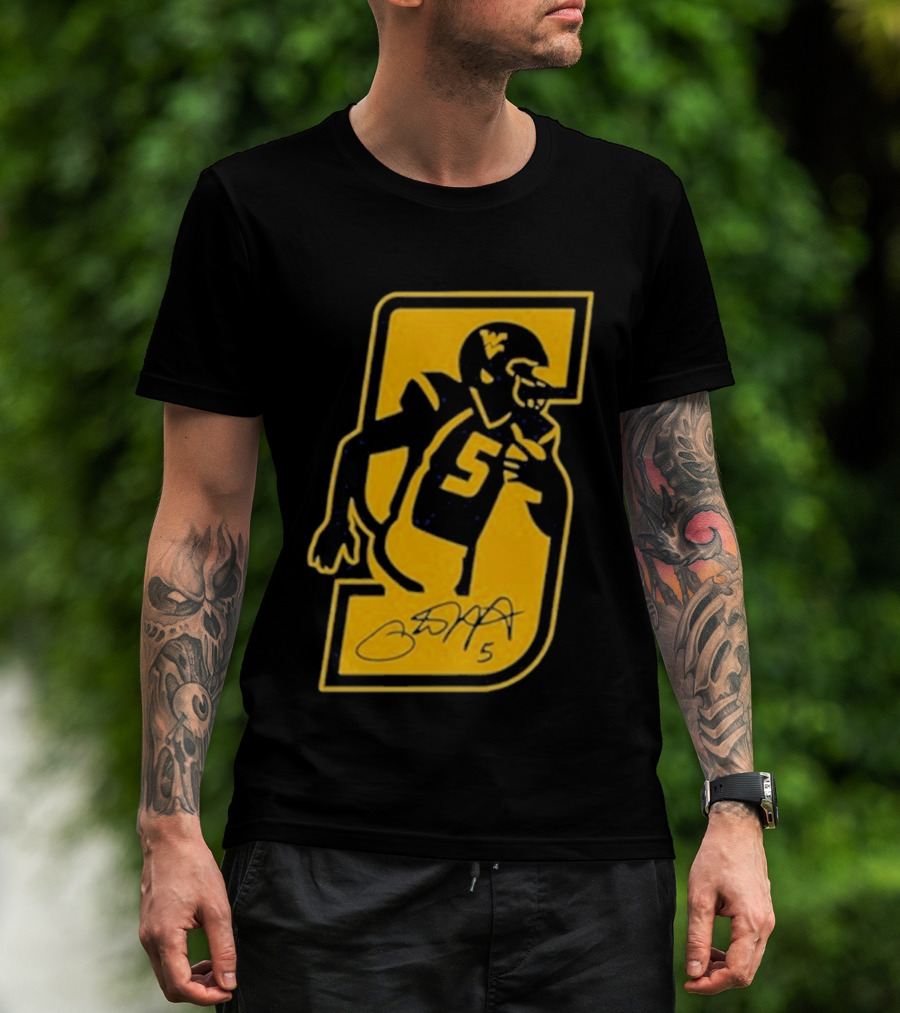 West Virginia Mountaineers Number 5 Retirement Football Icon With Signature T-Shirt