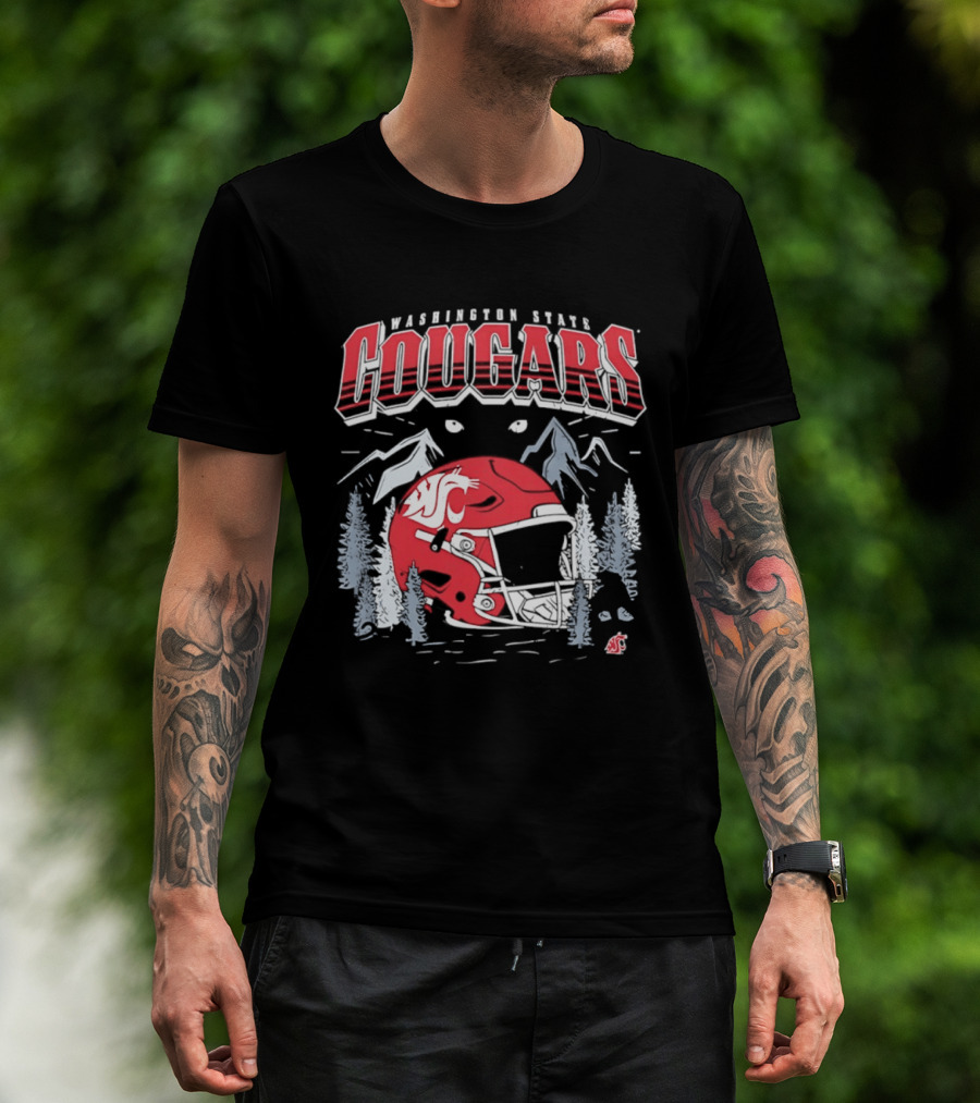 Washington State Cougars WSU NCAA Football Helmet Mountain Scene T-Shirt