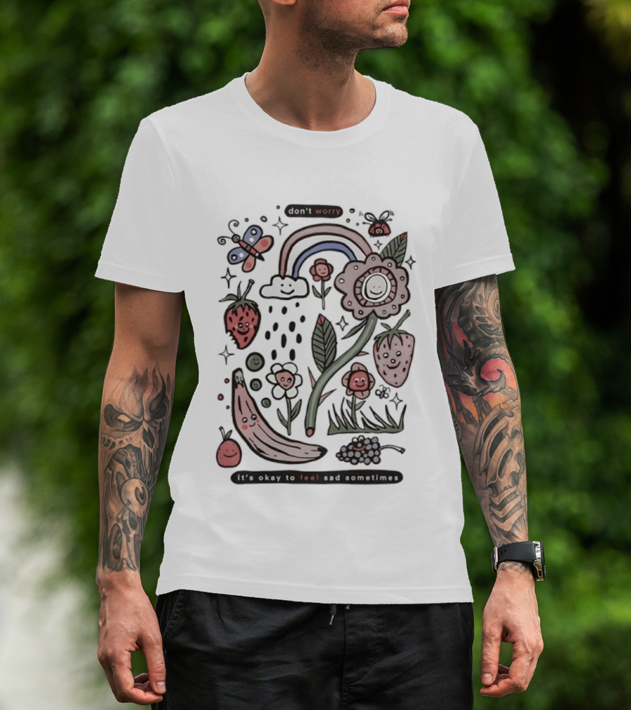Happy Rainbow Flower And Fruit Friends With Smiling Faces T-Shirt