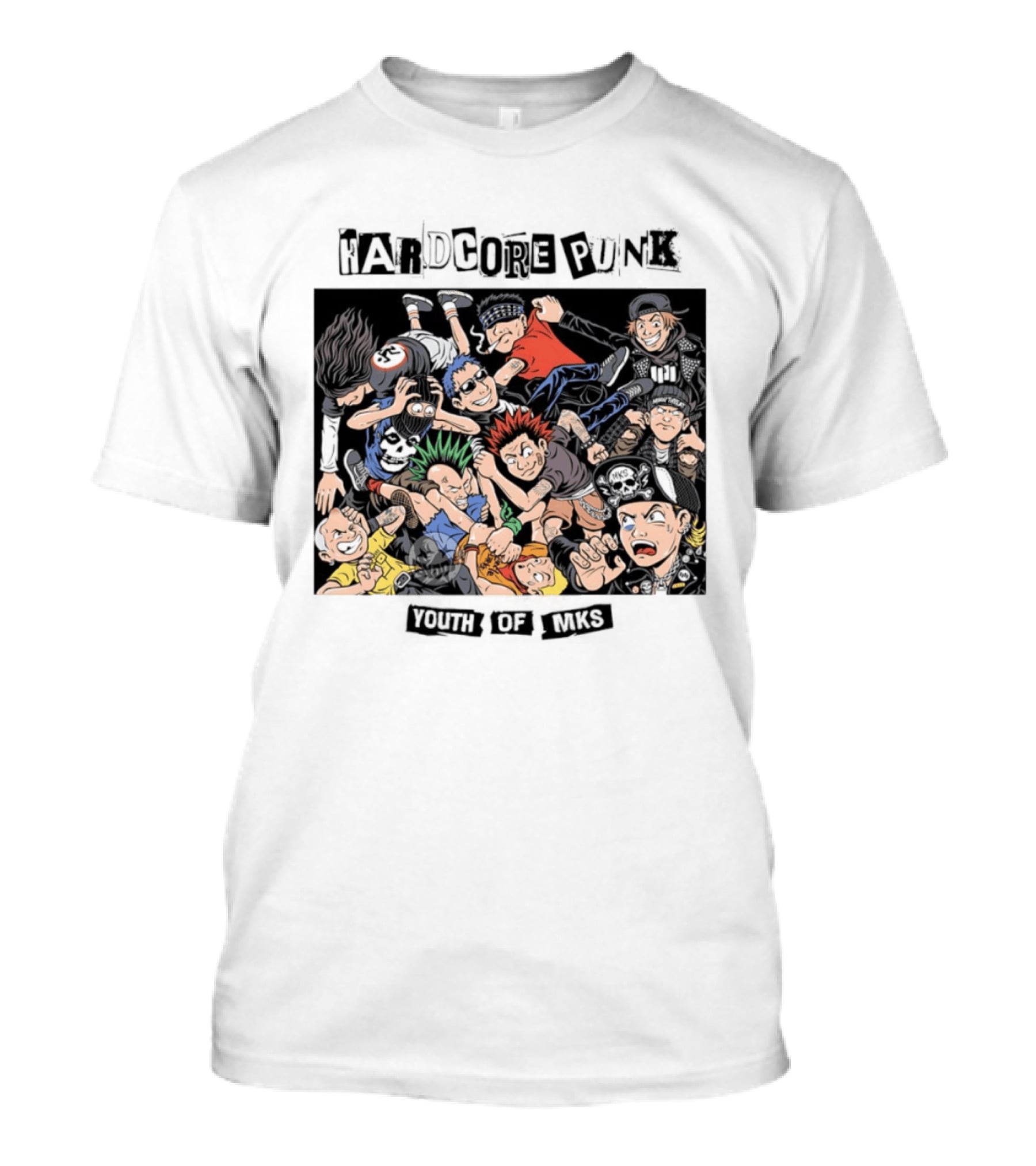 Hardcore Punk Youth Of Mks Vintage Cartoon Style Crowd Scene T-Shirt