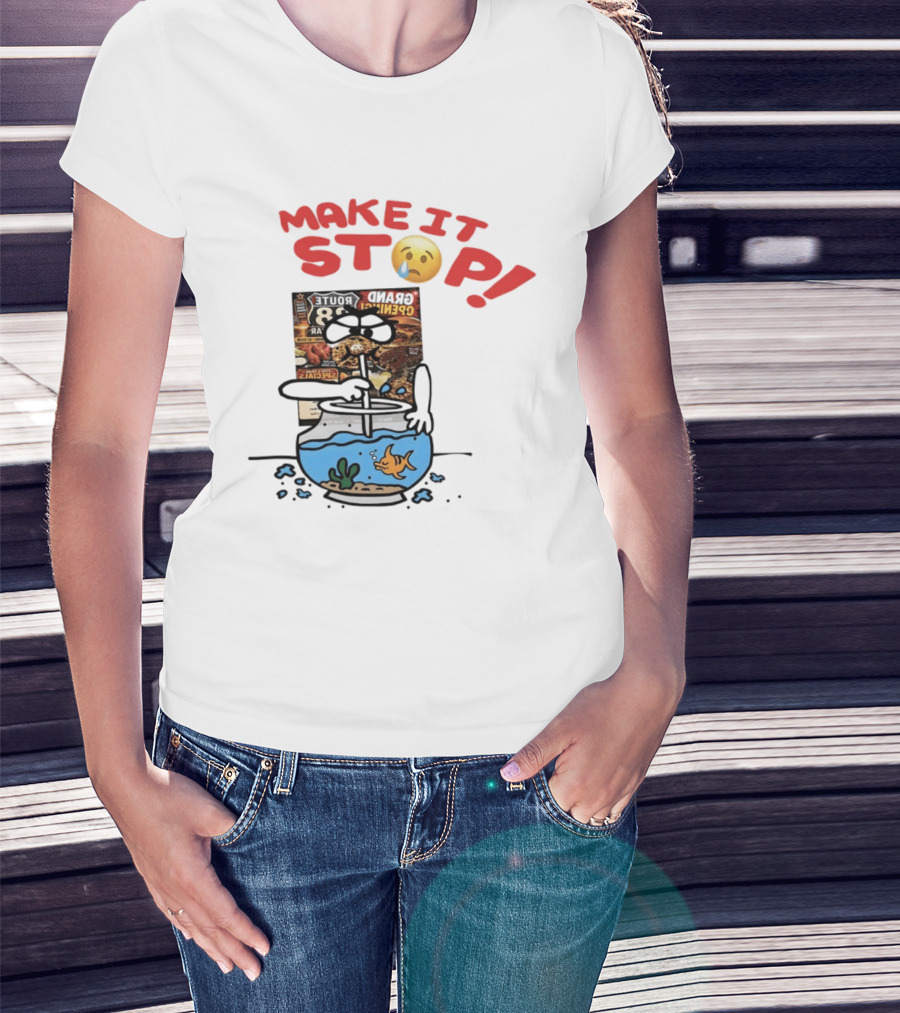 Make It Stop Route 88 Grand Opening Specials Crying Emoji Fish Bowl T-Shirt