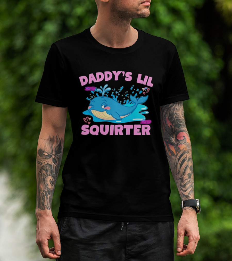 Daddy's Lil Squirter Cute Whale Bubbles And Hearts T-Shirt