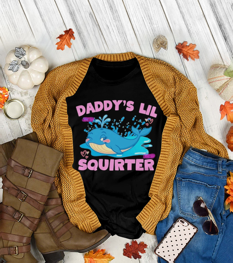 Daddy's Lil Squirter Cute Whale Bubbles And Hearts T-Shirt