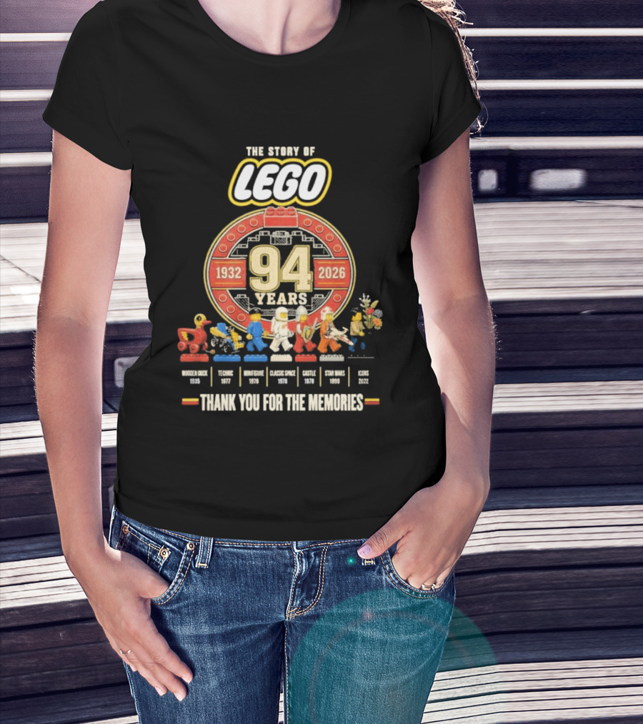 The Story Of Lego 1932 2026 94 Years Thank You For The Memories History Timeline T-Shirt