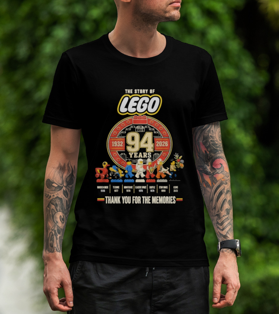 The Story Of Lego 1932 2026 94 Years Thank You For The Memories History Timeline T-Shirt
