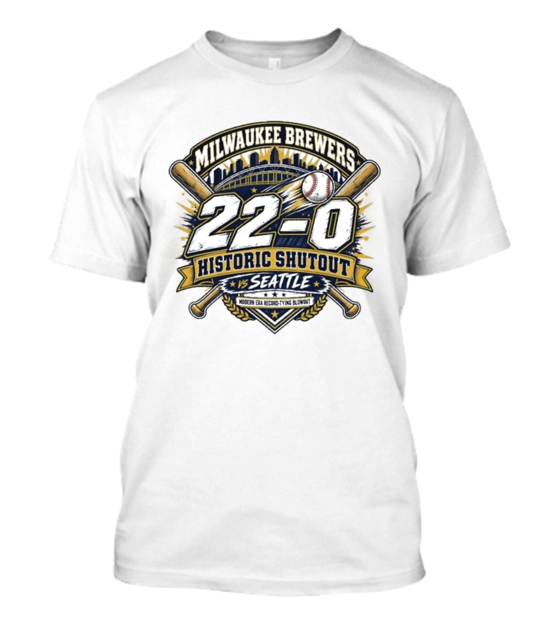 Milwaukee Brewers 22 0 Historic Shutout Vs Seattle Modern Era Record Tying Blowout T-Shirt