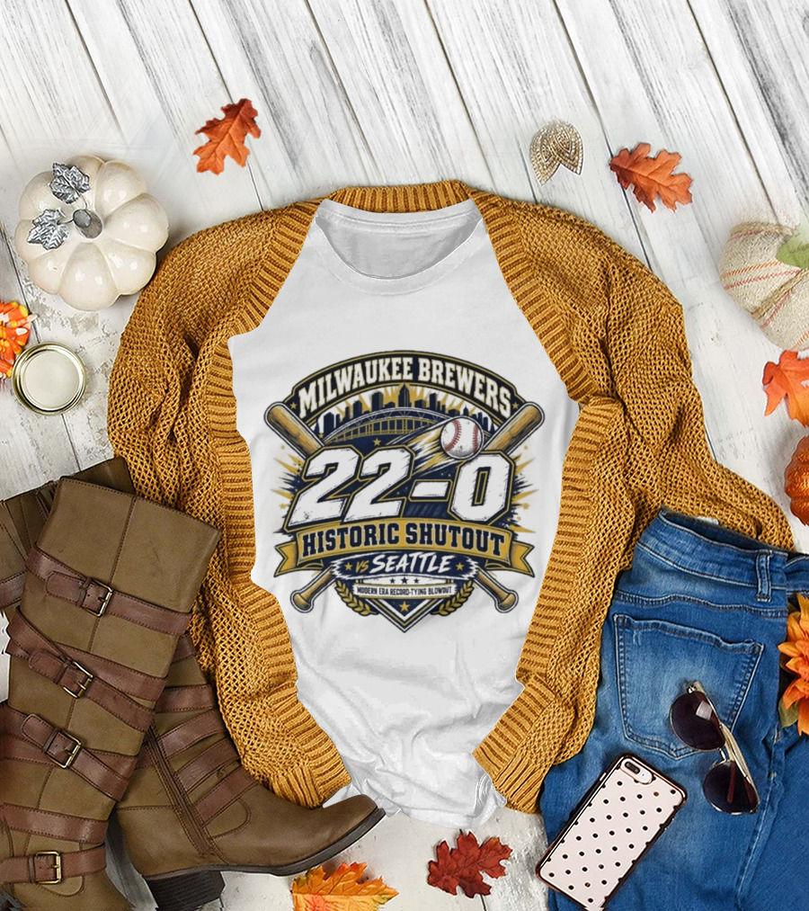 Milwaukee Brewers 22 0 Historic Shutout Vs Seattle Modern Era Record Tying Blowout T-Shirt
