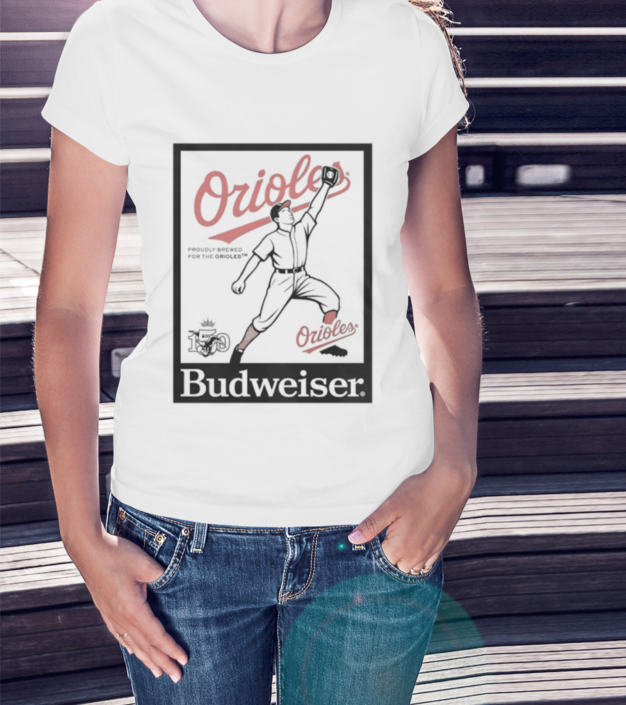Budweiser 150 Years Orioles Baseball Vintage Player With Ball T-Shirt