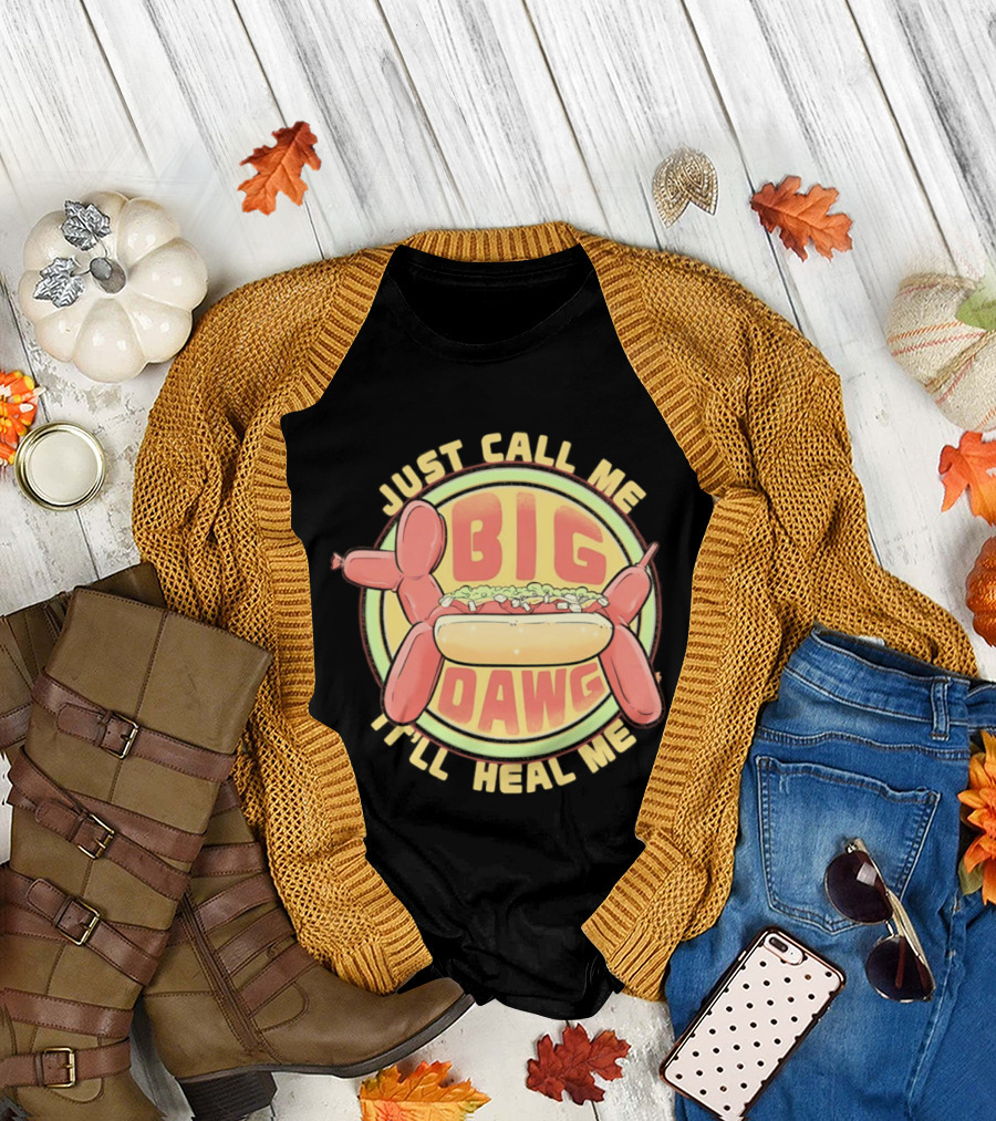 Just Call Me Big Dawg I'll Heal Me Hot Dog Balloon Style Pun T-Shirt